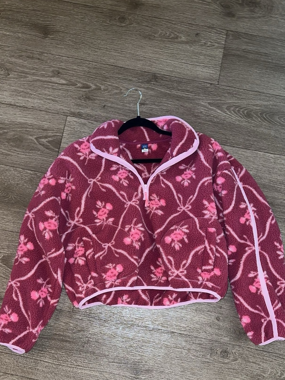 Old Navy Burgundy and Pink Floral Fleece Pullover